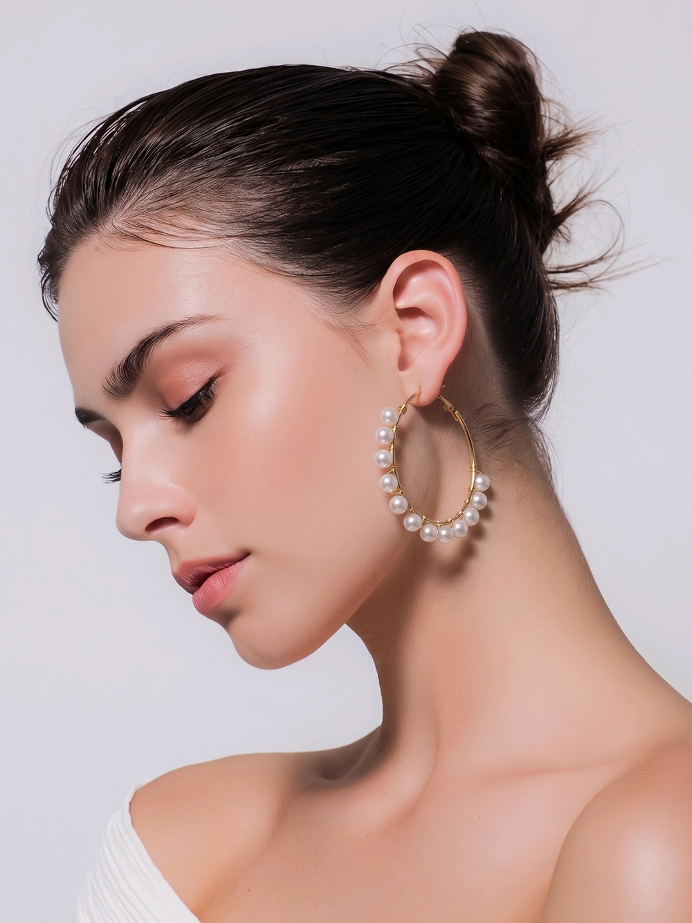 Gold Hoop Earrings with White Pearl Accents - Women's Fashion Jewelry